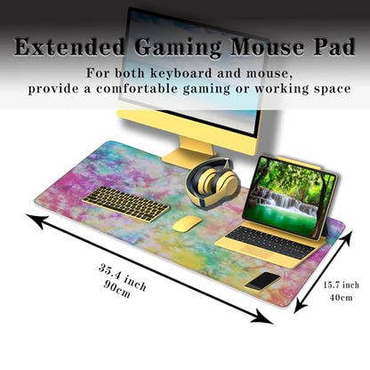 Desk Mouse Pad Rainbow Mats, XXL Mouse Pads Desk Pad for Women Keyboard Big Mousepads, Long Desk Pad Non-Slip Rubber Base, 35.4 X 15.7 inch for Work/Game/Office/Home Splash Tie Dye Pattern - color: Tie Dye