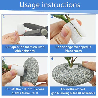 4PCS 0.8" Holes Natural River Stone Plant Weights for Aquarium，Pebble Aquatic Plants Fixed Ring for Aquatic Plants，Unique Shape & Size Decorative River Rock for Landscape Plant(