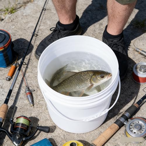 7 Gallon Bucket, Heavy Duty Plastic Bucket with Comfortable Handle, White Bucket & Lid, Pack of 4