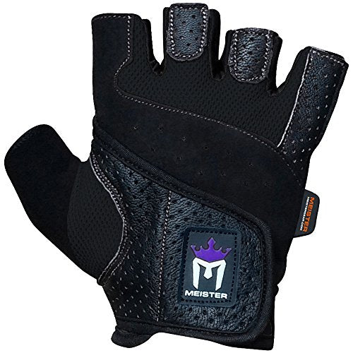 Meister Women's Fit Grip Weight Lifting Gloves w/Washable Amara Leather - color: Black, size: X-Small