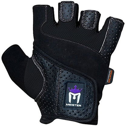 Meister Women's Fit Grip Weight Lifting Gloves w/Washable Amara Leather - color: Black, size: X-Small