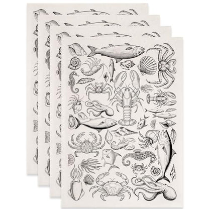 SUPERDANT 4PCS Marine Life Underglaze Paper Transfer Lobster Fish Crab Transfer Papers for Clay Ceramic Porcelain Under Glaze Transfers for Pottery Enamel Decals Black Decal Handcrafted Gifts - style: Marine Life