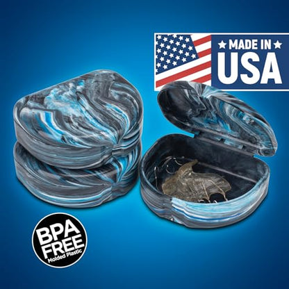 Practicon Marble Retainer Cases, Orthodontic Aligner Case, Mouth Guard Holder (3 Pack) (Black & Blue) - color: Black & Blue