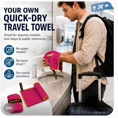 Backpacking Ultralight Quick Dry Microfiber Soft Fast Drying Hand and Face Towel Wash Cloth Camping Yoga Hiking Active Lifestyle Small (Magenta, Small) - color: Magenta, size: Small