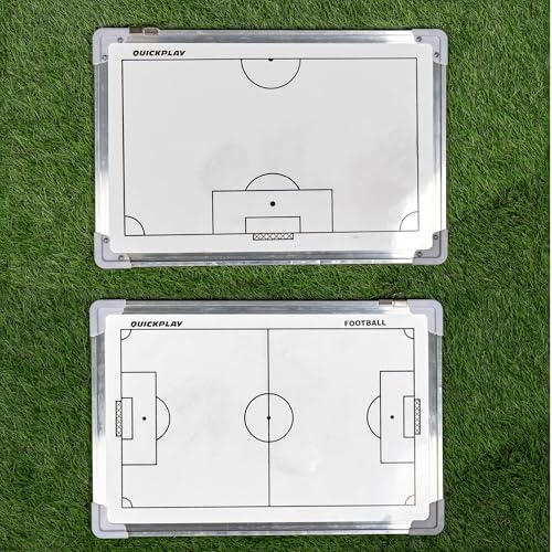QuickPlay Magnetic Soccer Coaching Whiteboard 12x16in - Double-Sided | Two printed faces, Full & half field, Dry-erase surface, Player magnets & pen, Plan drills & set plays, Wall or table