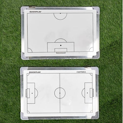 QuickPlay Magnetic Soccer Coaching Whiteboard 12x16in - Double-Sided | Two printed faces, Full & half field, Dry-erase surface, Player magnets & pen, Plan drills & set plays, Wall or table
