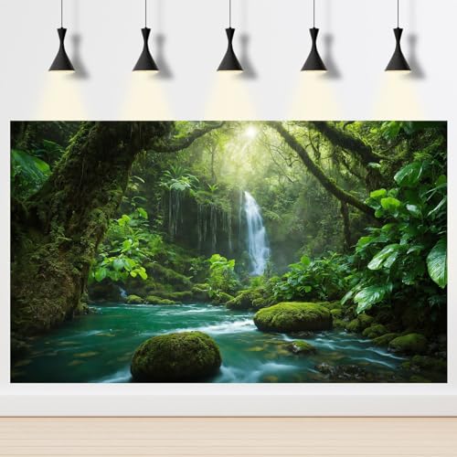 Waterfall Aquarium Background River Deep in Mountain Forest Terrarium Backgrounds Rainforest Jungle Plants Style Nature Landscape Fish Tank Background Deep Forest Reptile Tank Backgrounds 36x20in