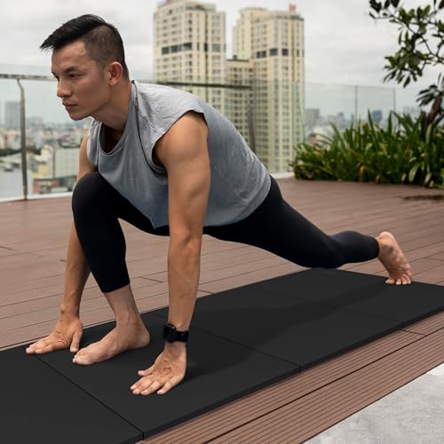 BalanceFrom 6x4 Feet 4-Panel Folding Gymnastics Mat – 2-Inch Thick Pad with Vinyl Surface and Carrying Handles for Tumbling, Yoga, Pilates, Home Workouts, and Martial Arts - color: Black