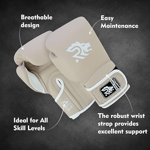 Ring Pro Leather Boxing Gloves with Strap – Premium for Training, Sparring, MMA, Kickboxing, Muay Thai (Unisex) - color: Skin, size: 16 oz