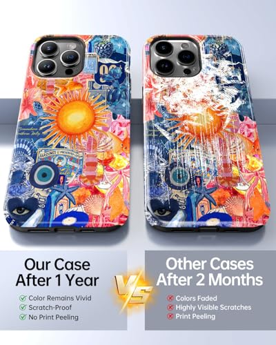 for iPhone 14 Pro Max Case, Sun Evil Eye Collage Aesthetic Phone Case, Compatible with Magsafe, Trendy Vintage Summer Fruit Starfish European Slim Shockproof Protective Women Girl Cover
