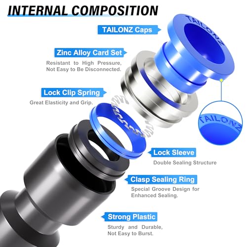 TAILONZ PNEUMATIC Straight Push Connectors Plastic Quick Release Connectors Air Line Fittings for 6 8 10 12 14 Tube (50 pcs)