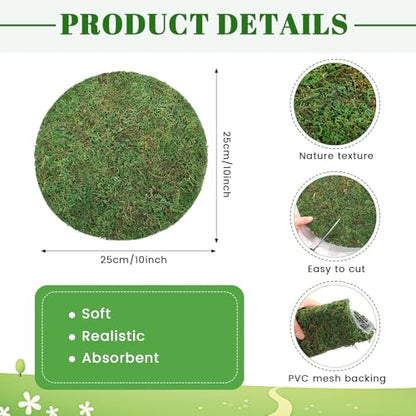 Canlierr 12 Pack Dried Moss Mats Sheets for Crafts, 10/12 Inch Round Green Preserved Moss Placemats for Wedding Party Birthday DIY Garden Plants Decor Home Table Decoration(10 Inch)