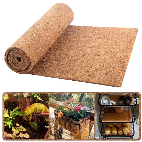 Coco Liner Roll, 16 x 120 Inch Coconut Fiber Liners for Planter Window Box Flower Basket, Natural Coco Mats Coco Coir Sheet for Reptile Carpet, Animal Pet Pad, Garden Decoration - size: 16x120 inch