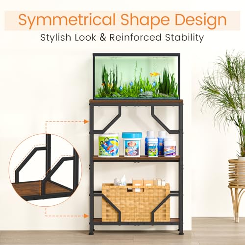 Snughome 10 Gallon Aquarium Stand, Fish Tank Stand with 3 Tier Storage, Heavy Duty Metal Terrarium Stand for Home Office, 21.26" x 11.81" x 30.51", Rustic Brown