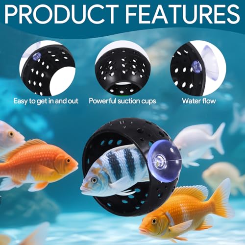 Betta Fish Hideout, Betta Fish Tank Accessories with Suction Cups and 5 Fake Aquatic Plants, Aquarium Decor Accessory for Small Shrimps to Hide and Rest(Black)