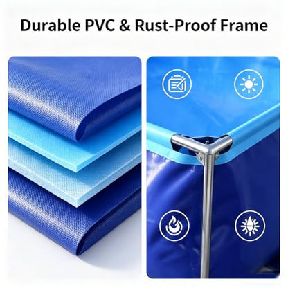 GZHERVICES Above-Ground Fish Pond (with Steel Frame and Drain Valve), Canvas Fish Pond, PVC Koi Tank, Suitable for Koi Breeding and Irrigation Water Storage (Blue)(1x1x0.6m) - size: 1x1x0.6m