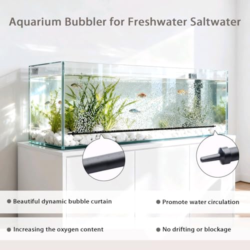 Aquarium Air Stones, 47.2in Long Deformable Rubber Fish Tank Bubbler, Air Bubble Wall Curtain Air Stones for Aquariums, High Dissolved Oxygen Diffuser Decorations for Saltwater Fresh Water