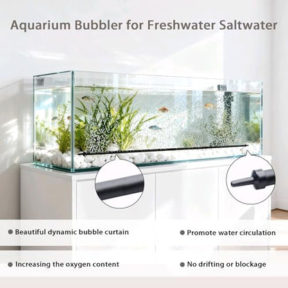 Aquarium Air Stones, 47.2in Long Deformable Rubber Fish Tank Bubbler, Air Bubble Wall Curtain Air Stones for Aquariums, High Dissolved Oxygen Diffuser Decorations for Saltwater Fresh Water