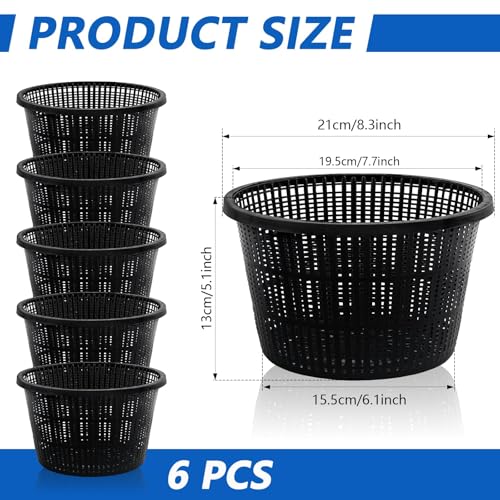 Hydroponic Mesh Net Pots, 6 Pieces, Black Plastic Garden Baskets for Aquatic Plants, Pond and Aquarium