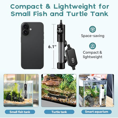 hygger Submersible Aquarium Heater, Small Adjustable Fish Tank Heater with 2 Suction Cups, Temperature Controller, Over-Temperature Off-Water Protection for Saltwater Freshwater (25W, 2-5 Gallon)