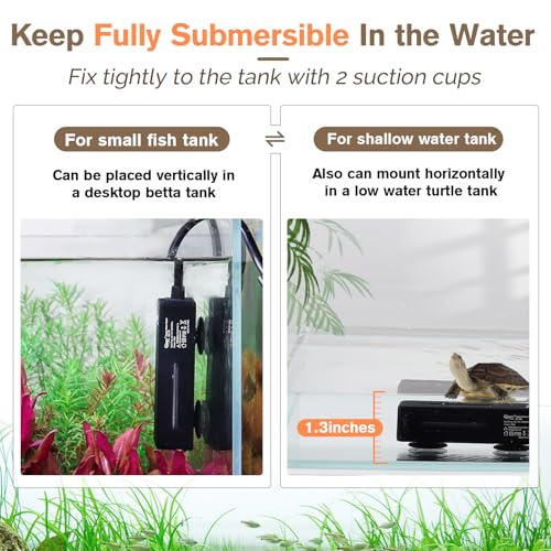 hygger Mini Fish Tank Submersible Heater 20W for 1-5 Gallons Desktop Betta Aquarium Heater with Digital Display Controller Adjustable Temperature