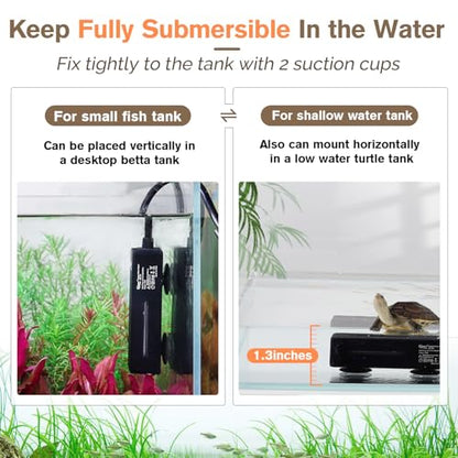 hygger Mini Fish Tank Submersible Heater 20W for 1-5 Gallons Desktop Betta Aquarium Heater with Digital Display Controller Adjustable Temperature