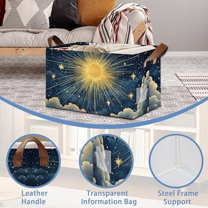 Sun Stars Storage Basket with Handles,Collapsible Rectangle Organizer Bin for Room Decoration Books Box Baskets 17x11.5x10Inch