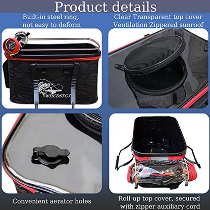 Foldable Transparent Top Cover - Multifunctional Minnow Bucket, Live Fish Container, Outdoor Camping Fishing Bag (Black, 6 Gallon) - color: Black, size: 6 Gallon