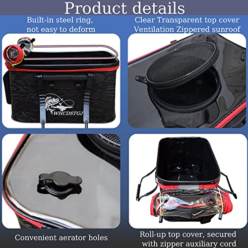 Foldable Transparent Top Cover - Multifunctional Minnow Bucket, Live Fish Container, Outdoor Camping Fishing Bag (Black, 6 Gallon)
