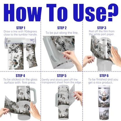 6 PCS Deer UV DTF Cup Wrap for 40 oz Glass Table Bottles High Viscosity Self-Adhesive Stickers - style: Deer