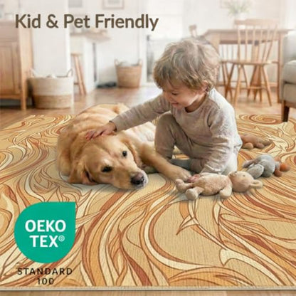 8'x10' Washable Flatwoven Rug, Tan Modern Swirl Stain Resistant Extra Large Carpet Non-Slip Chair-Friendly Mat for Dining Room, Large Office, Lounge | Ref:2067604 - color: Beige/Pattern 39, size: 8' x 10' (Rectangular)