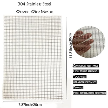 304 Stainless Steel Woven Mesh, 8in X 11.8in (2Pack) - Hard, Heat-Resistant for Air Vent, Animal Cage, Cabinets, Aquarium.