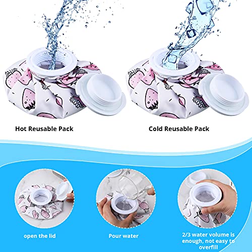 Honoson 4 Pack Reusable Ice Bags Hot Cold Bag Leakproof,Cute Fruit Style | Reusable Ice Pack, Ice Bags Hot Water Bag,Screw Cap No-Leak Elastic Breathable for Sports & Home Use,Wide Opening Easy Fill - style: Cute Fruit Style