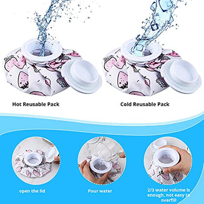 Honoson 4 Pack Reusable Ice Bags Hot Cold Bag Leakproof,Cute Fruit Style | Reusable Ice Pack, Ice Bags Hot Water Bag,Screw Cap No-Leak Elastic Breathable for Sports & Home Use,Wide Opening Easy Fill - style: Cute Fruit Style