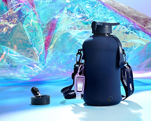 H2O Capsule 2.2L Half Gallon Water Bottle with Storage Sleeve and Covered Straw Lid – BPA Free Large Reusable Drink Container with Handle - Big Sports Jug, 2.2 Liter (74 Ounce) - color: Navy Blue