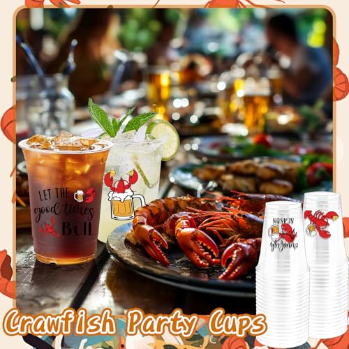100Pcs Crawfish Plastic Party Cups, 12oz Lobster Disposable Clear Cups for Crawfish Parties, Holiday Gatherings, Birthday, Seafood Party Drinking Supplies