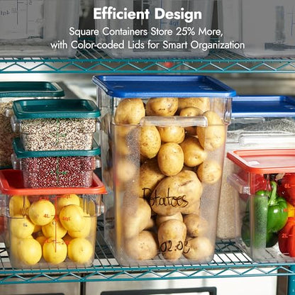 4 Pack Food Storage Container with Green Lid - NSF Commercial Grade in 4.0 Qt - Square, Clear, Polycarbonate