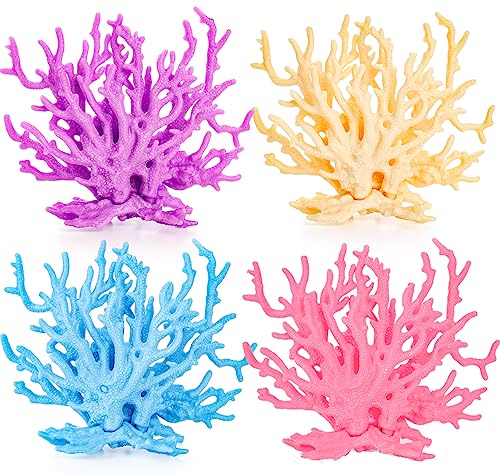 4 Pack Artificial Aquarium Coral Decor, Plastic Faux Coral Reef Decorative Cute Fish Tank Decorations, Under the Sea Centerpiece Realistic Ocean Plant Ornaments for Party, Living Room