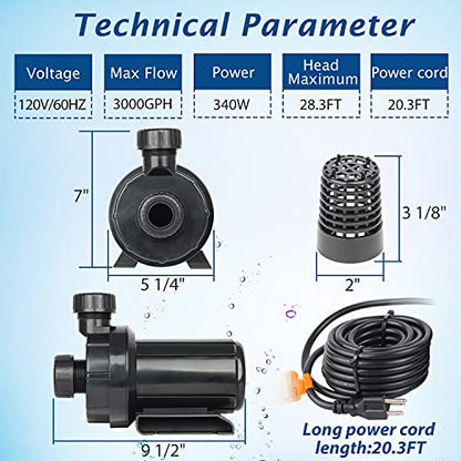 (PC3000,3000GPH) High Flow Submersible Water Pump-Home/Inline Water Pump-Submersible Pump-Water Transfer Pump-Aquarium Pump - size: PC3000