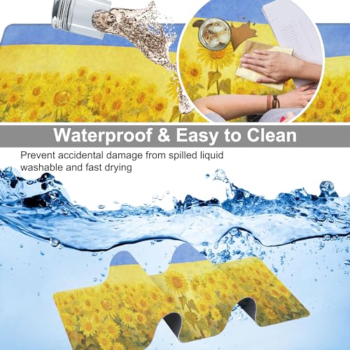 Field of Sunflowers Desk Mat,Large Sunflower Oil Painting Gaming Keyboard Mouse Pad,Non-Slip Rubber Base Desk Pad Thick Stitched Edges Waterproof Mousepad Mouse Mat 31.5"x11.8" - color: Field of Sunflowers