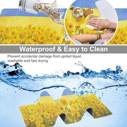 Field of Sunflowers Desk Mat,Large Sunflower Oil Painting Gaming Keyboard Mouse Pad,Non-Slip Rubber Base Desk Pad Thick Stitched Edges Waterproof Mousepad Mouse Mat 31.5"x11.8" - color: Field of Sunflowers