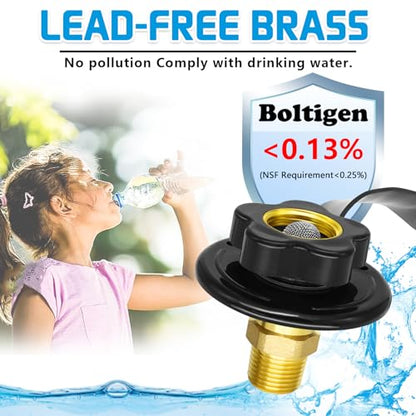 RV Fresh Water Inlet, RV Water Fill Inlet with Check Valve, 3/4 NH Female to 1/2 NPT Male RV Water Hose Connector, RV Water Inlet Replacement with Dust Plug for RV Camper Motorhome Marine - color: Black