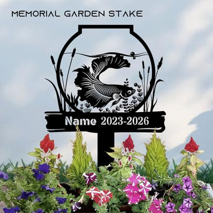 Betta Splendens Fish Personalized Memorial Garden Stake, Laser Cut Metal Headstone, Outdoor Yard Grave Marker, Aquatic Pet Remembrance Plaque