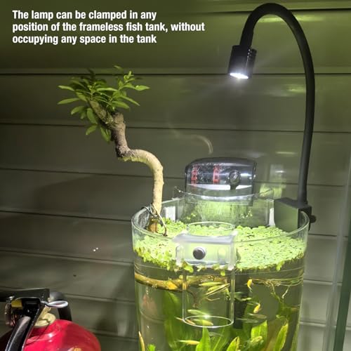 Yosoo 1W LED Bulb Fish Tank Clip On Light, 360 Deg Clamp Lamp for 3 6 Gallon Adjustable Silicone Gooseneck mimics Sunlight USB Power Supply (White Light)