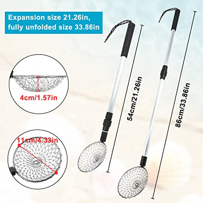 3 Pack Sand Sifter Tools - Beach Scoop for Beachcombing Shell & Rock，Shark Tooth Sifter Collect Seashell Hunting Rocks Sifting, 32.6” Long Adjustable Telescoping Shovel with 4.1” Sieve Basket
