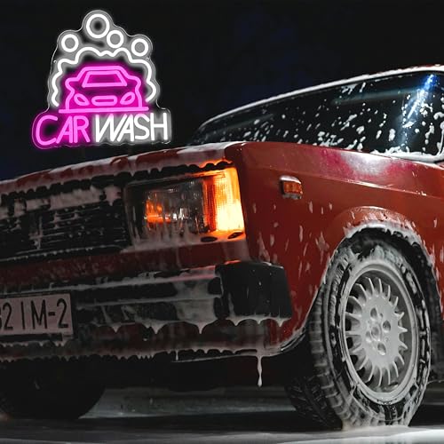 Car Wash Neon Sign for Wall Decor Car Neon Light Dimmable Sedan LED Light Sign for Party Gas Station Service Area Auto Repair Shop Car Show - style: Car Wash