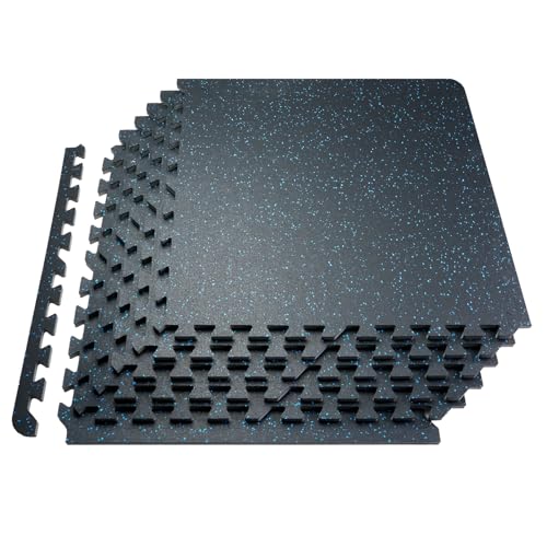 VEVOR 0.56Inch 100sq.ft 25 Tiles Gym Flooring for Home Gym, Rubber Top with High Density EVA Foam, 25 x 25In Gym Floor Exercise Equipment Mats, Interlocking Gym Mats, Puzzle Workout Mats, Black & Blue | Rubber Top with High Density EVA Foam, 25 x 25in Flo