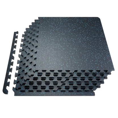 VEVOR 0.56Inch 100sq.ft 25 Tiles Gym Flooring for Home Gym, Rubber Top with High Density EVA Foam, 25 x 25In Gym Floor Exercise Equipment Mats, Interlocking Gym Mats, Puzzle Workout Mats, Black & Blue | Rubber Top with High Density EVA Foam, 25 x 25in Flo