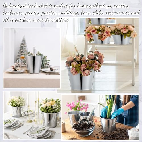 38 Pcs Galvanized Beer Buckets Set, 16 Metal Pails with 4 Scoops & 4 Tongs, 7 Inch Rustic Ice Bucket for Parties, Wedding Centerpieces, Planters, Candy Buffet & Event Decor (Silver)