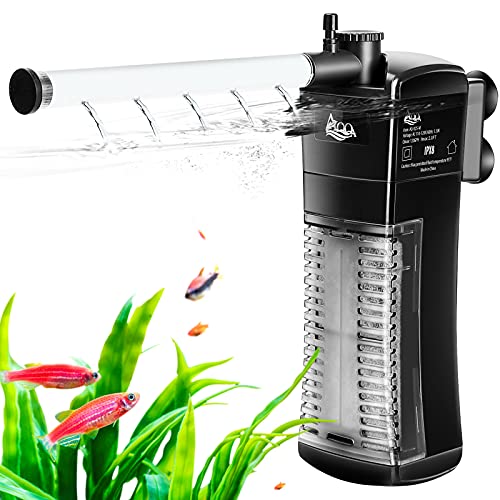 AQQA Aquarium Internal Filter Submersible Power Filter in-Tank with Adjustable Water Flow, Ultra Silent Sponge Filter for Fish Tank Water Crystal Clear